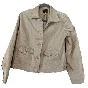 St Johns Bay Jacket Short Coat Thin Corduroy‎ Beige 100% Cotton Cord Women Large